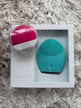 BUNDLE BOGO NIB FOREO LUNA 2 Facial Cleansing Brush Turquoise & Pink Mini Brush